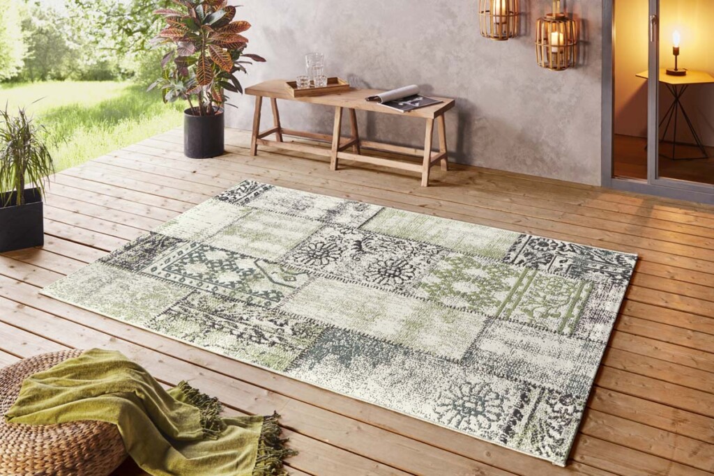 Binnen Buiten Vloerkleed Patchwork Symi Groen Cr Me Tapeso