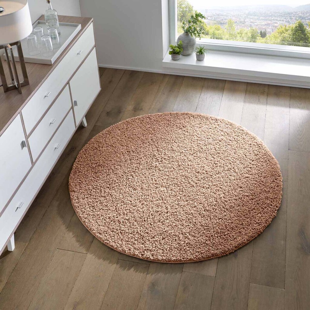 Rond Vloerkleed Hoogpolig Effen Spectrum Beige Tapeso