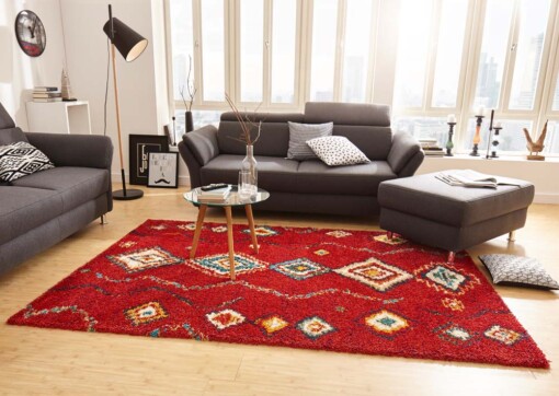 Bohemian vloerkleed Boho Geometric - rood - sfeer