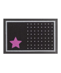 Deurmat sterren en stippen Wasbaar 30°C - zwart/roze - overzicht boven