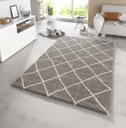 Modern design vloerkleed ruiten Diva - taupe/crème - sfeer