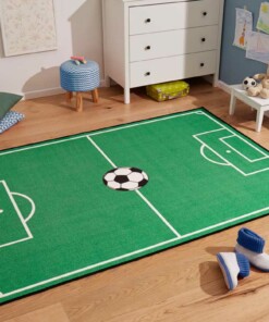 Kindervloerkleed voetbalveld & voetbal - groen - sfeer