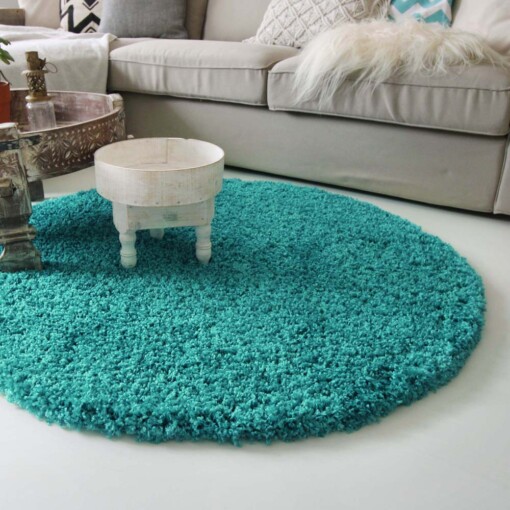 Hoogpolig rond vloerkleed shaggy Royal 5cm hoogte - turquoise - sfeer