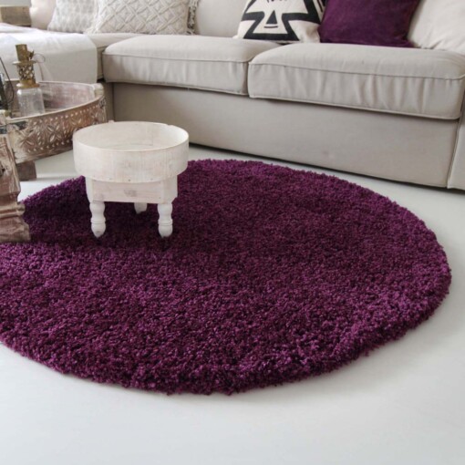 Hoogpolig rond vloerkleed shaggy Royal 5cm hoogte - paars - sfeer