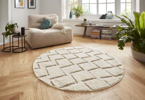 Rond vloerkleed 3D effect Dades - crème/beige - sfeer