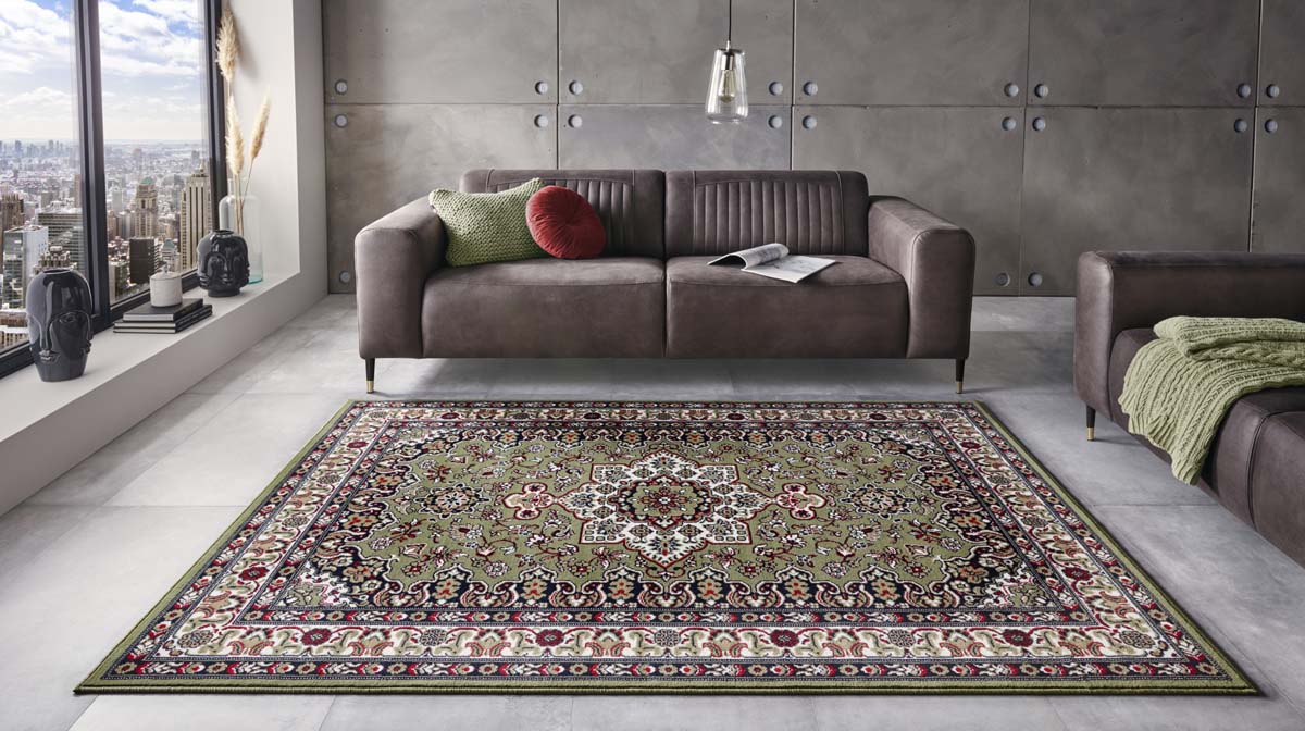 evenwichtig draagbaar slinger Perzisch tapijt Parun Täbriz - groen | Tapeso