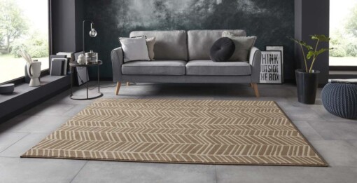 Vloerkleed zig-zag Brick Wall - taupe - sfeer