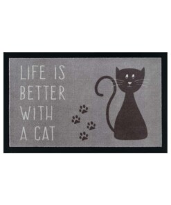Deurmat "Life is better with a cat" - grijs/bruin - overzicht boven