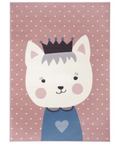Kindervloerkleed kat Katie - roze/blauw - overzicht boven