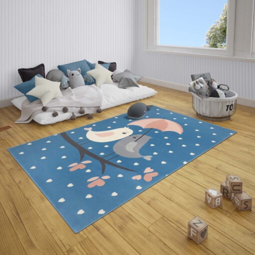 Kindervloerkleed vogels Lovely Birds - blauw - sfeer