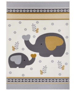 Kindervloerkleed olifant Happy - grijs/geel - overzicht boven