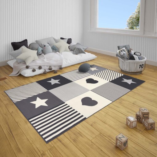 Kindervloerkleed blokken Lovely Stars - grijs/crème - sfeer