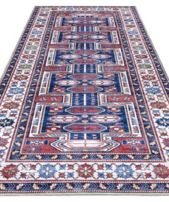 Loper Kazak Tizab Elle Decoration - blauw/meerkleurig - overzicht schuin