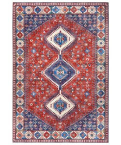 Kelim vloerkleed Hamadan Karim - rood/blauw - overzicht boven