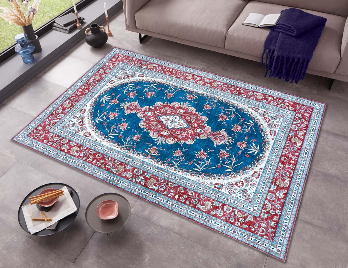 zonnebloem achterstalligheid Apt Perzisch tapijt Tabriz Nila - rood/blauw | Tapeso