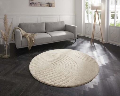 Rond designer vloerkleed 3D Fergus - crème - sfeer