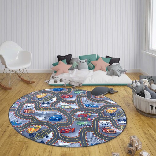 Rond speelkleed Racetrack - grijs/multi - sfeer