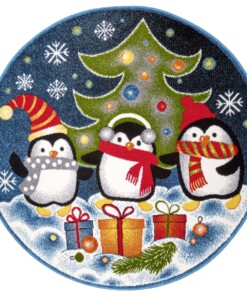 Rond kindervloerkleed kerst pinguïn - multi - overzicht boven