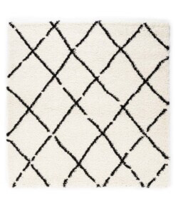 Vierkant hoogpolig vloerkleed ruiten Artisan - wit/zwart - overzicht