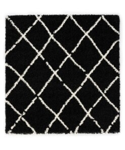 Vierkant hoogpolig vloerkleed ruiten Artisan - zwart/wit - overzicht
