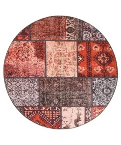 Rond patchwork vloerkleed - Fade No.1 rood/multi - overzicht boven