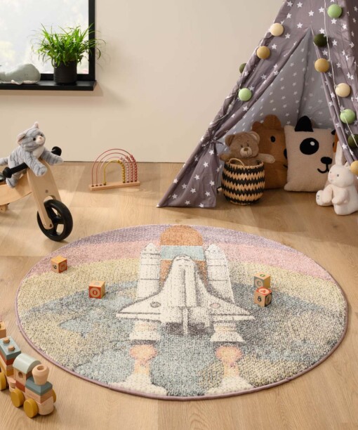 Rond Vloerkleed kinderkamer raket - Dreams multi