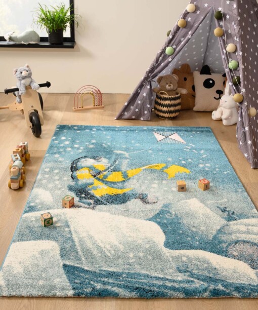 Vloerkleed kinderkamer Pinguïn - Dreams blauw