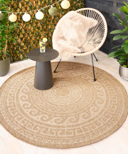 Jute buitenkleed rond - Sunset Shores beige/wit