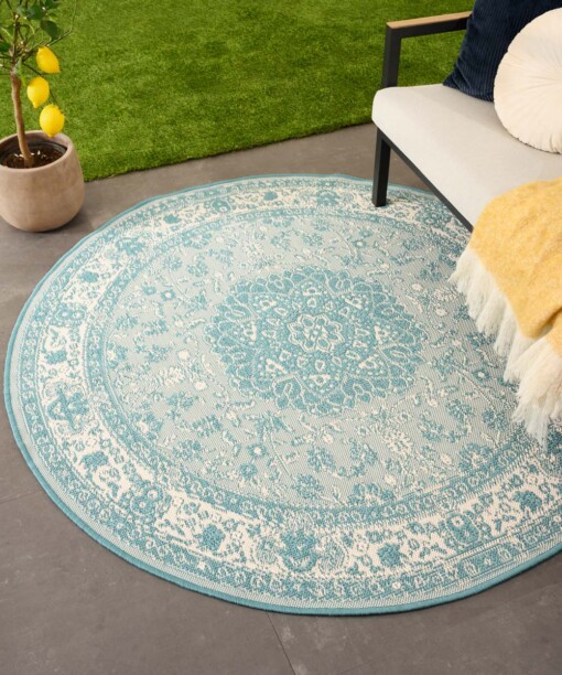 Rond Vintage buitenkleed - Flip Agnes turquoise