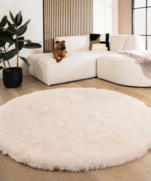 Fluffy vloerkleed rond - Comfy Deluxe crème - sfeer