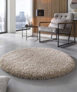 Rond hoogpolig vloerkleed effen - Shaggy Prime beige - sfeer