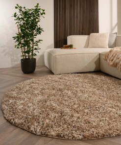 Rond hoogpolig vloerkleed - Blend beige - sfeer, thumbnail