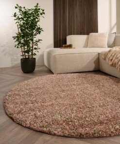 Rond hoogpolig vloerkleed - Blend roze/beige - sfeer, thumbnail