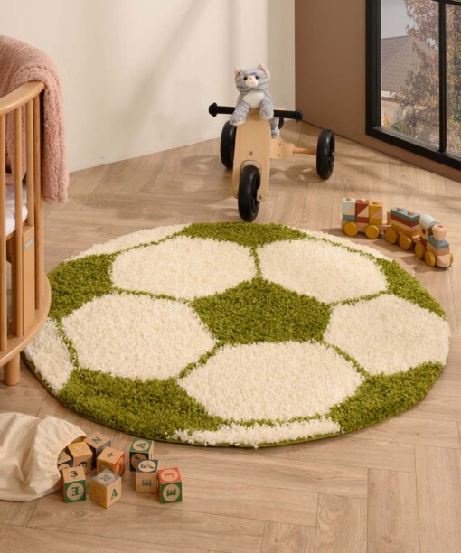 Rond vloerkleed Kinderkamer - Voetbal crème/groen - sfeer