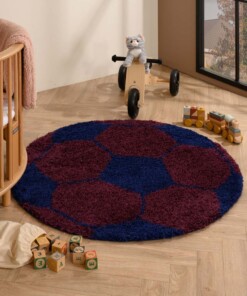 Rond vloerkleed Kinderkamer - Voetbal donkerblauw/rood - sfeer, thumbnail