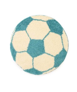 Rond vloerkleed Kinderkamer - Voetbal crème/turquoise - overzicht