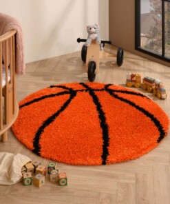 Rond vloerkleed Kinderkamer - Basketbal oranje/zwart - sfeer, thumbnail