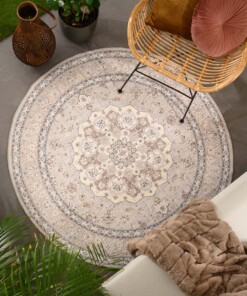 Rond Vintage buitenkleed - Valenca Nova beige/lichtgrijs