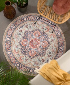 Rond Vintage buitenkleed - Valenca Fino groen/blauw