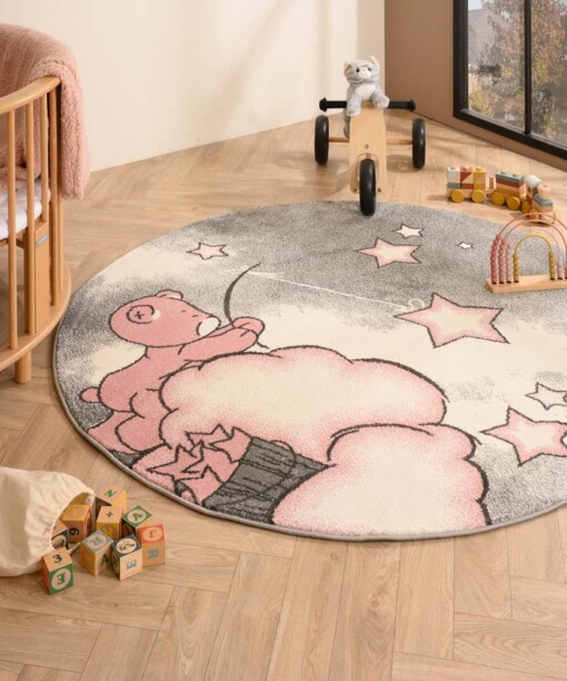 Kindervloerkleed rond - Beer roze - sfeer