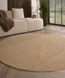 Rond laagpolig vloerkleed - Loom beige - sfeer