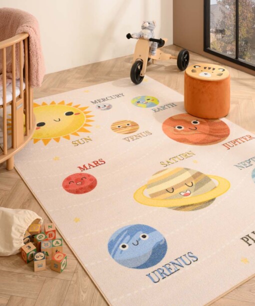 Kindervloerkleed - Joy Planeten beige - sfeer